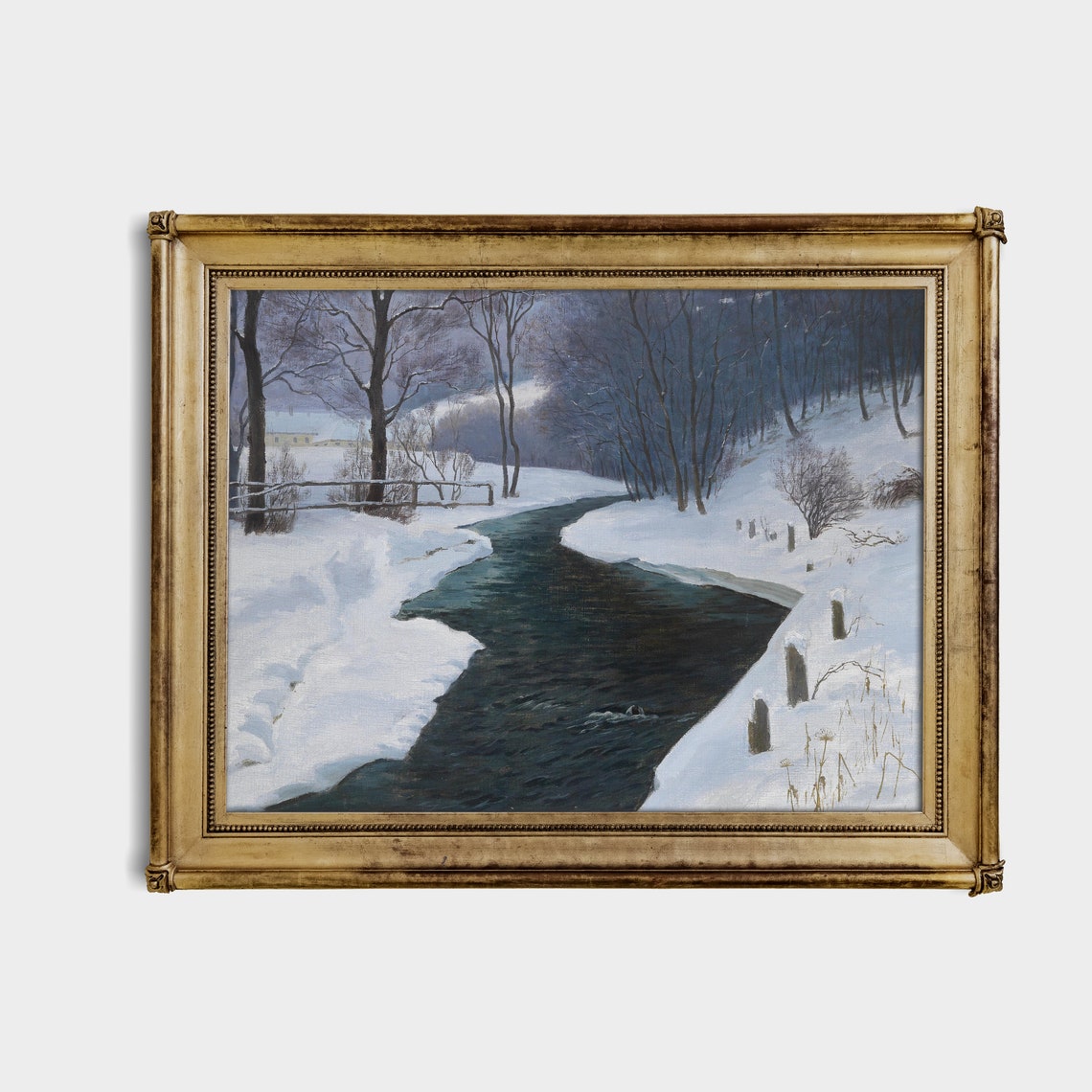 Dark Open River Flowing Through a Snowy Forest Moody Scene Poster - Image 3