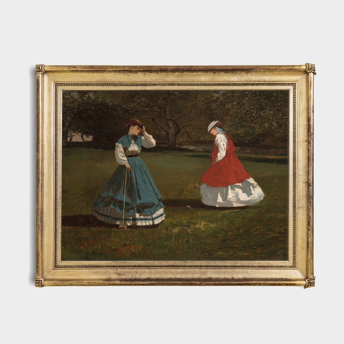 Printed And Shipped Vintage Portrait Painting Woman Playing A Game Of Croquet Antique Art Print Moody Rustic Art Female Portrait - Image 4