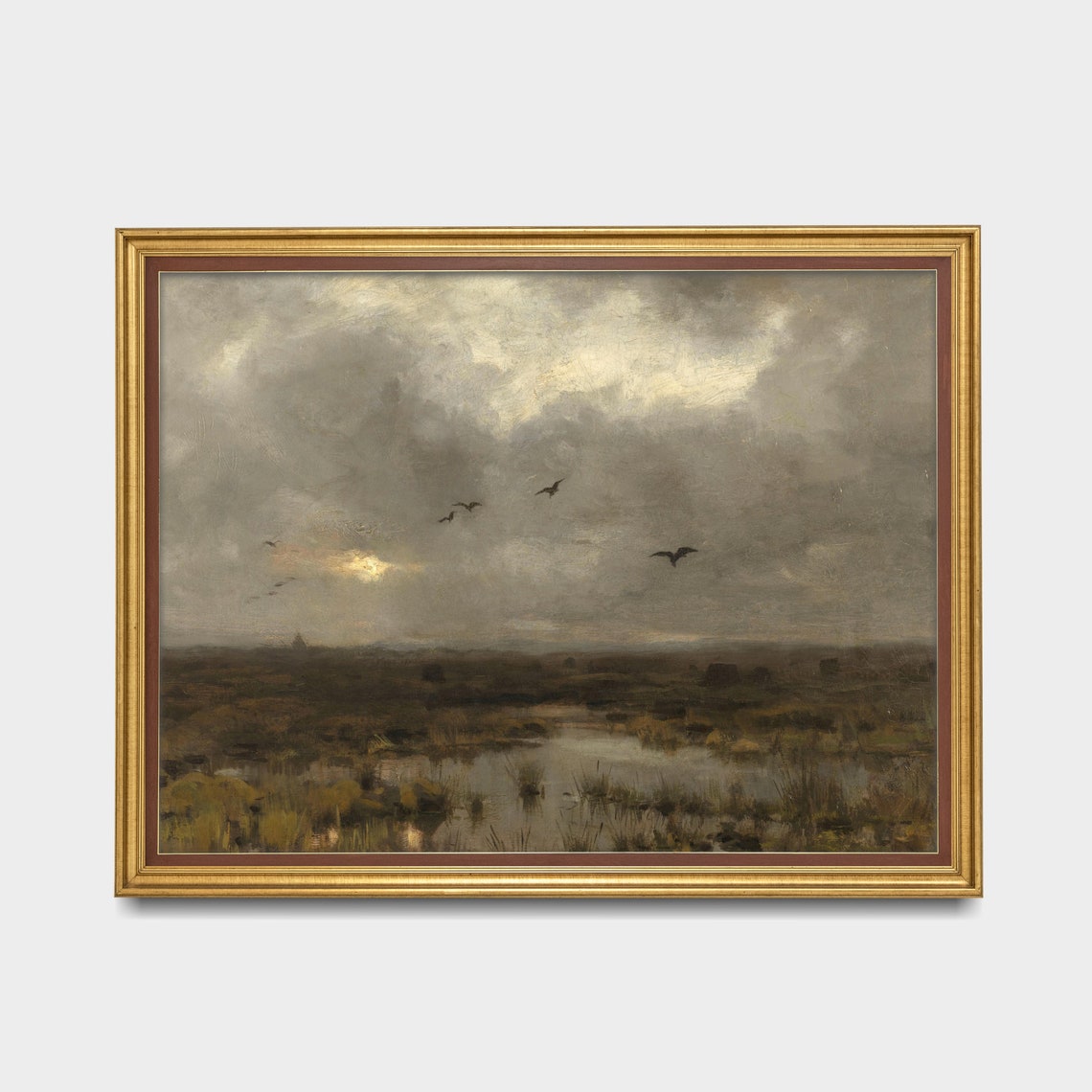 Storm Clouds Over a Marsh with Birds Vintage Landscape Poster - Image 3