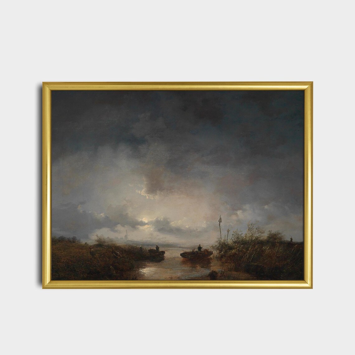 Vintage Moonlit Landscape Painting Art Print - Image 2