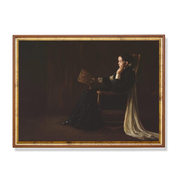 Seated Woman Holding a Fan Moody Dark Vintage Portrait Poster