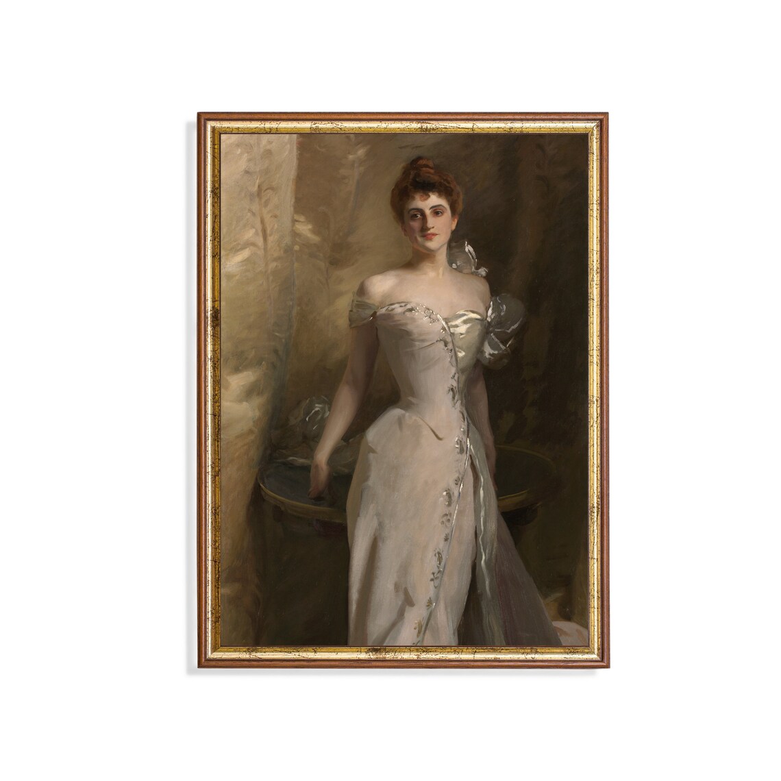 Standing Woman in an Off Shoulder Ivory Gown Classic Portrait Poster