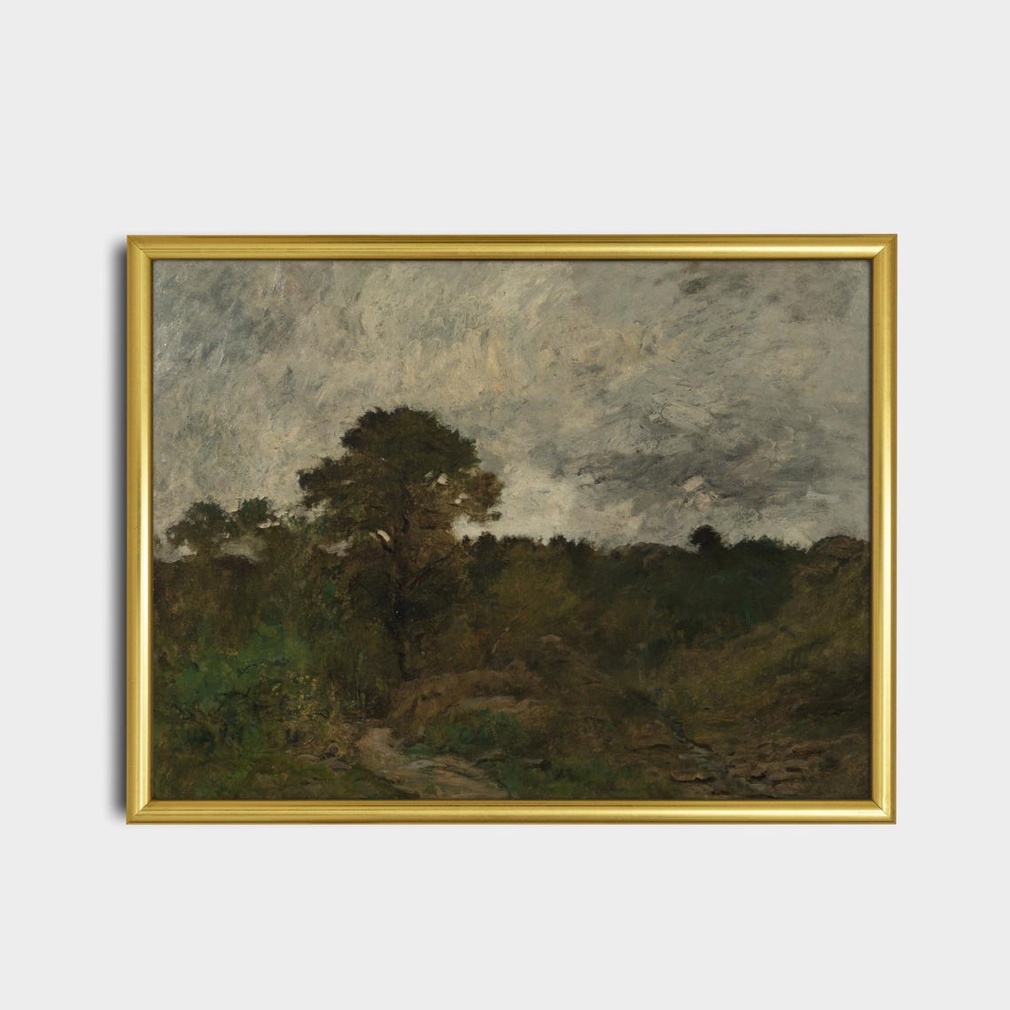 Dark Moody Forest Landscape Beneath an Overcast Gray Sky Poster - Image 2