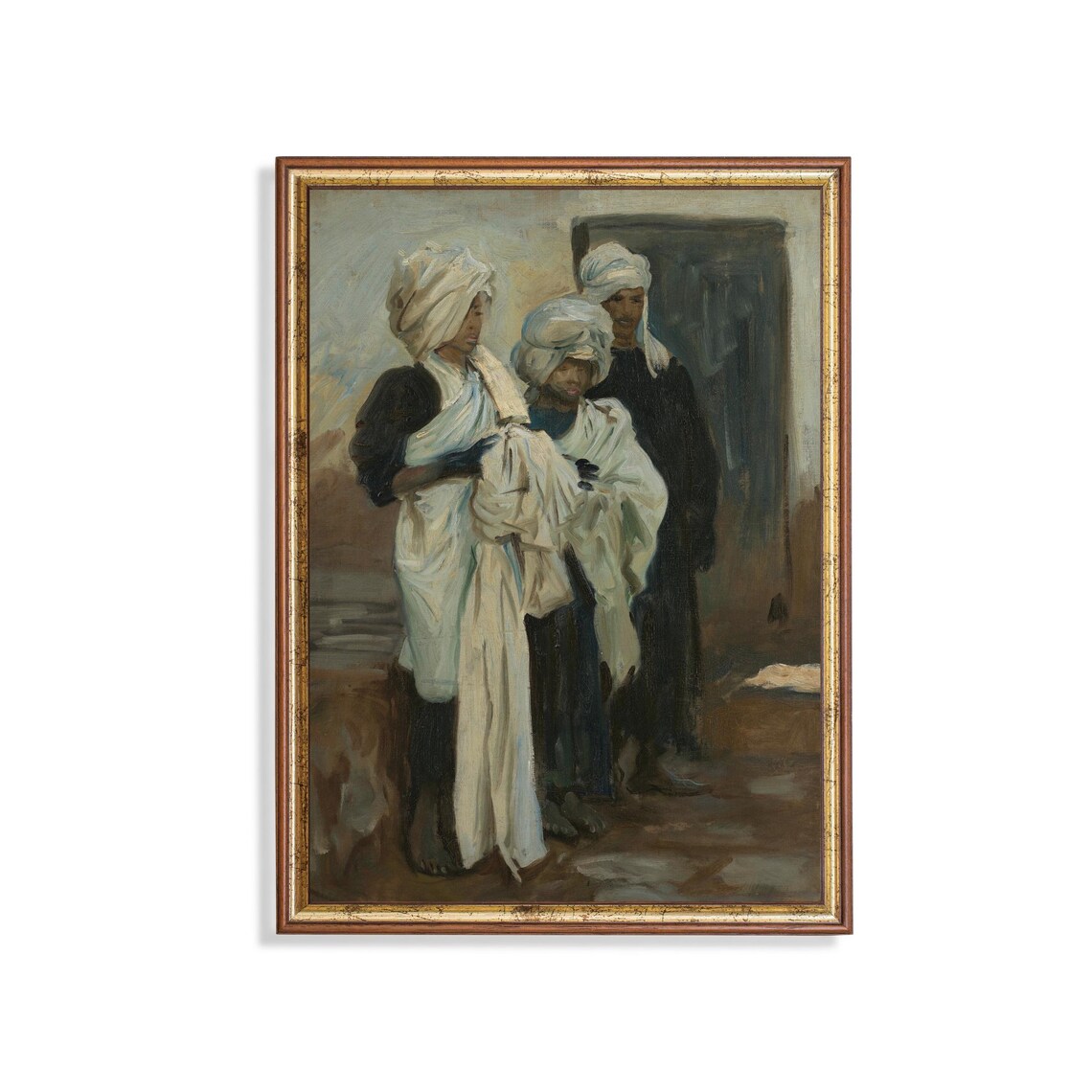 Turbaned Figures in Flowing White Robes Vintage Orientalist Poster