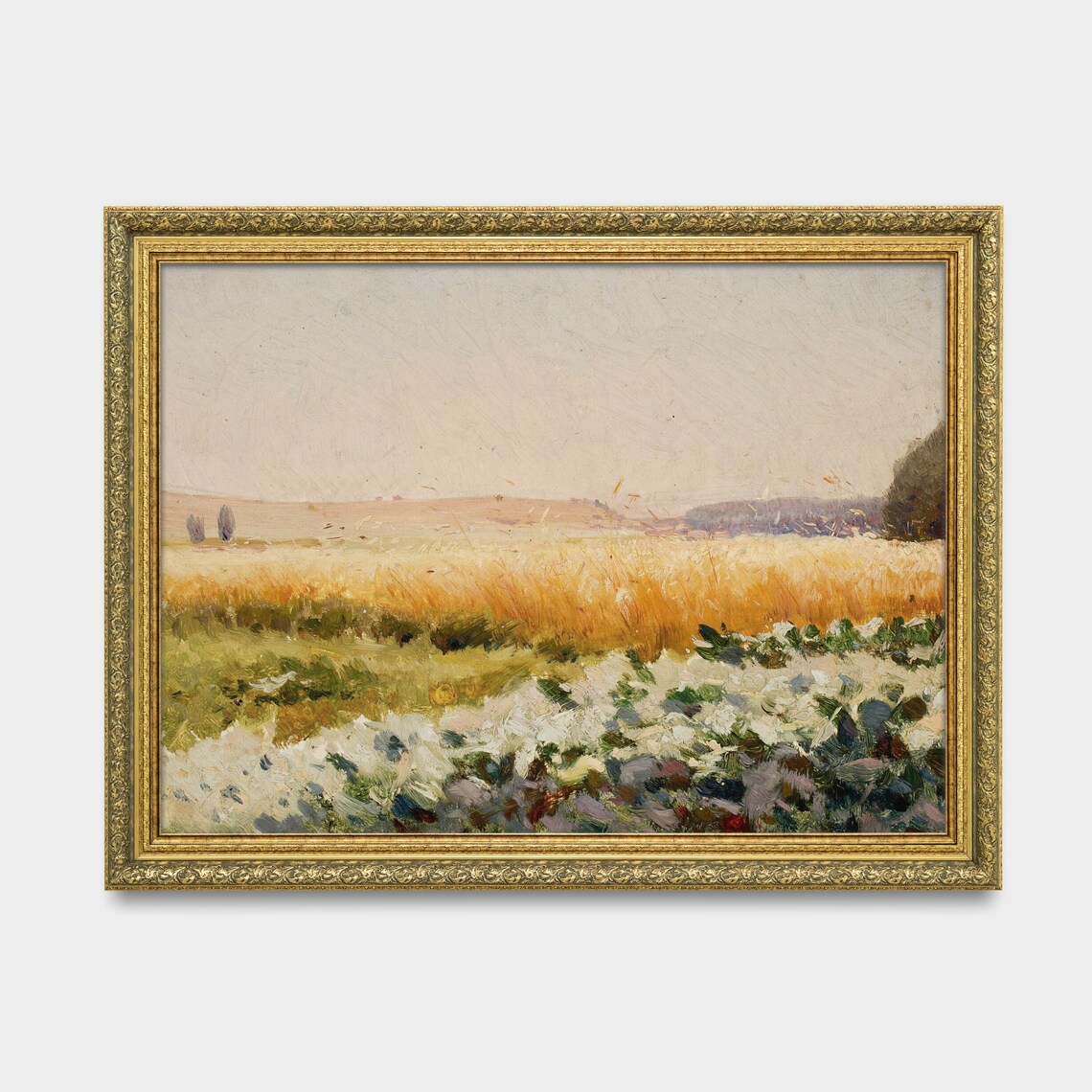 Golden Wheat Field at Sunset With Wildflowers Landscape Poster - Image 3