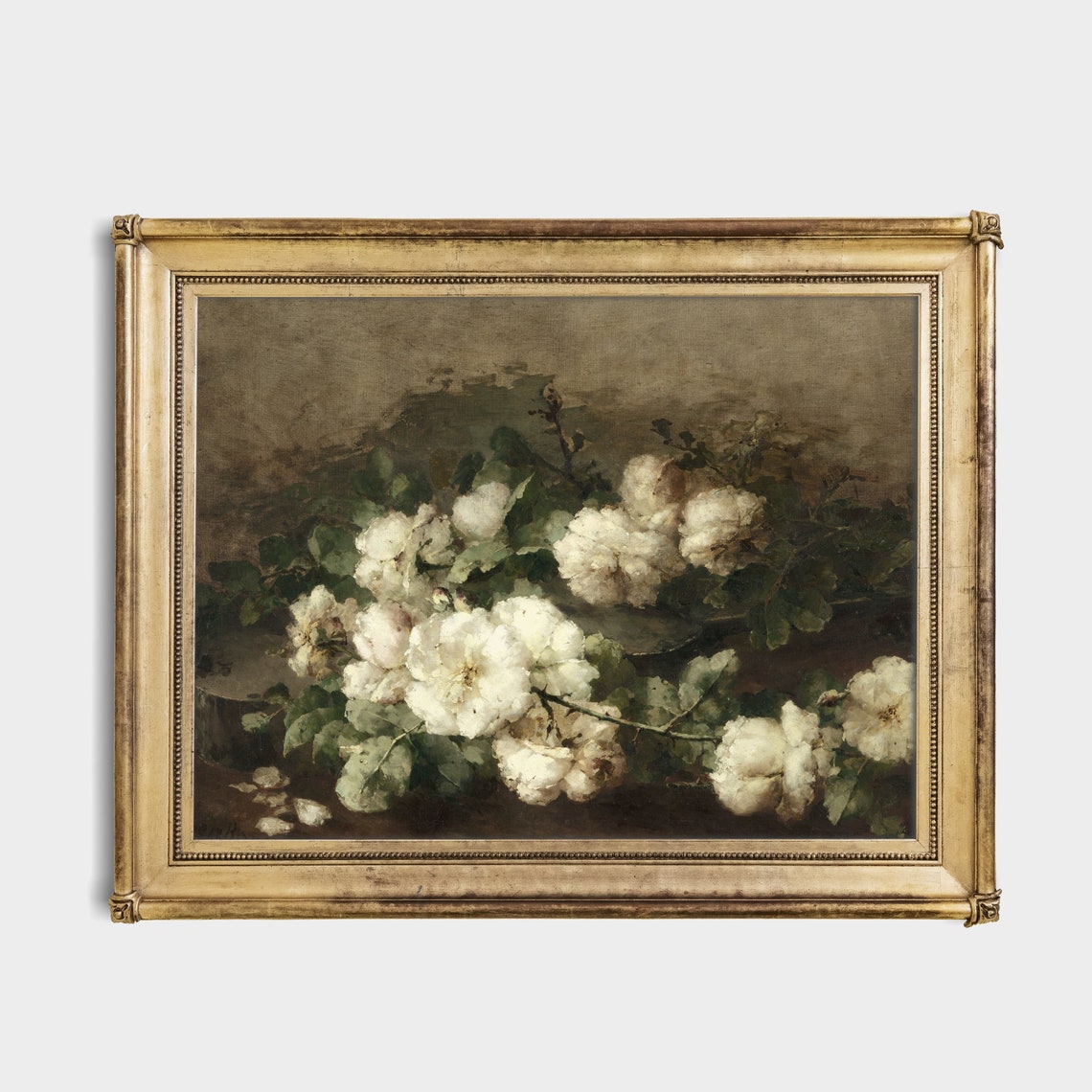 White Roses Still Life Arranged on a Dark Table Floral Poster - Image 2