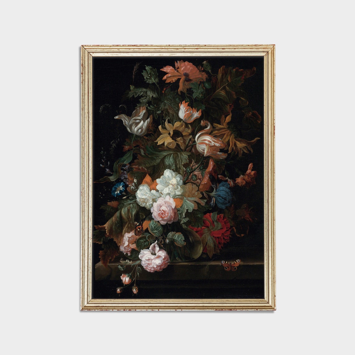 Vintage Dutch Baroque Floral Bouquet Still Life on Black Poster - Image 3