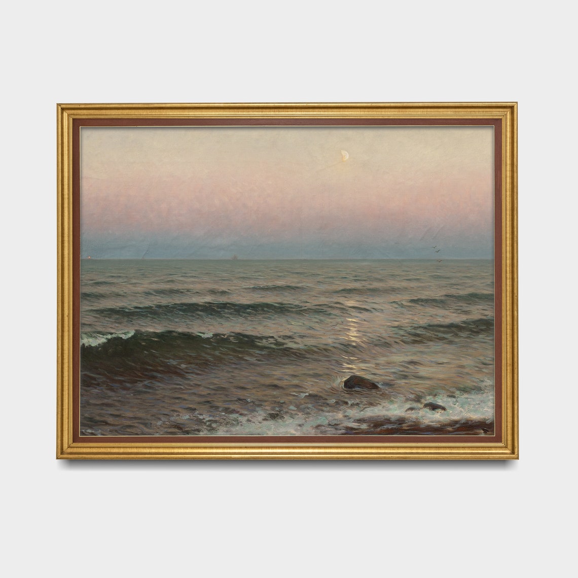 Moonlit Ocean Waves Rolling under a Soft Rose Dusk Sky Seascape Poster - Image 3