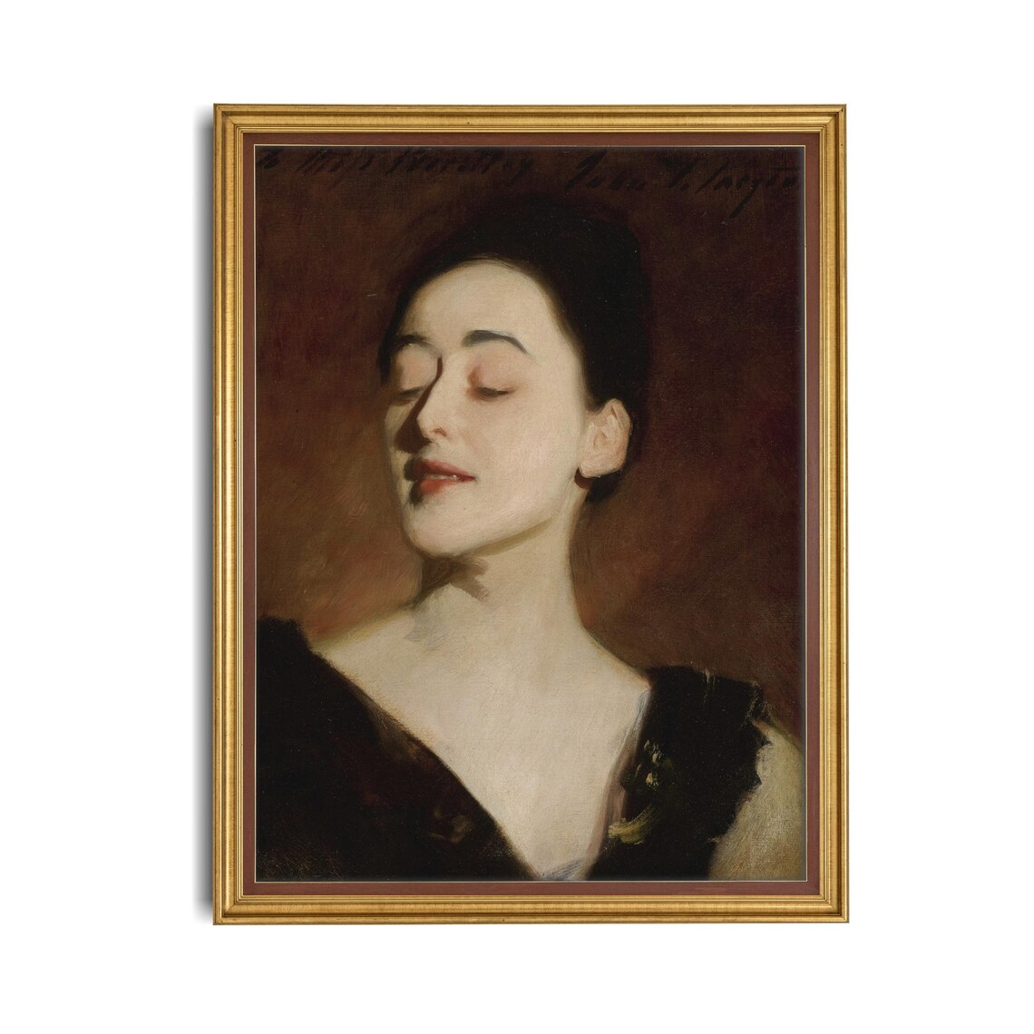 Vintage Woman Portrait Eyes Closed Dark Antique Moody Oil Art Poster - Image 4