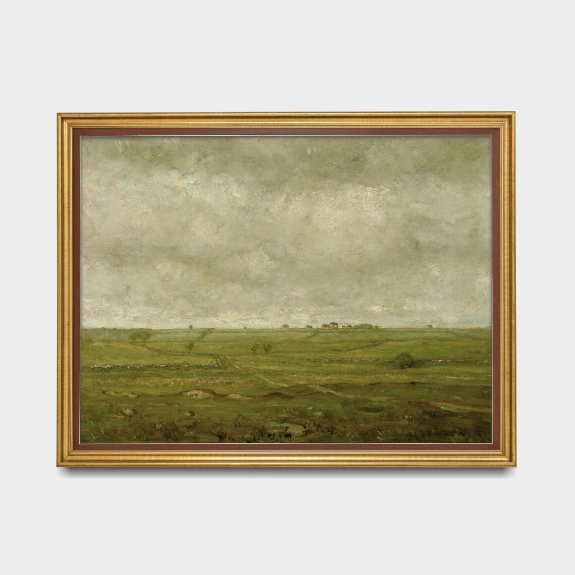 Vast Green Moorland Under a Cloudy Sky Vintage Landscape Poster - Image 4