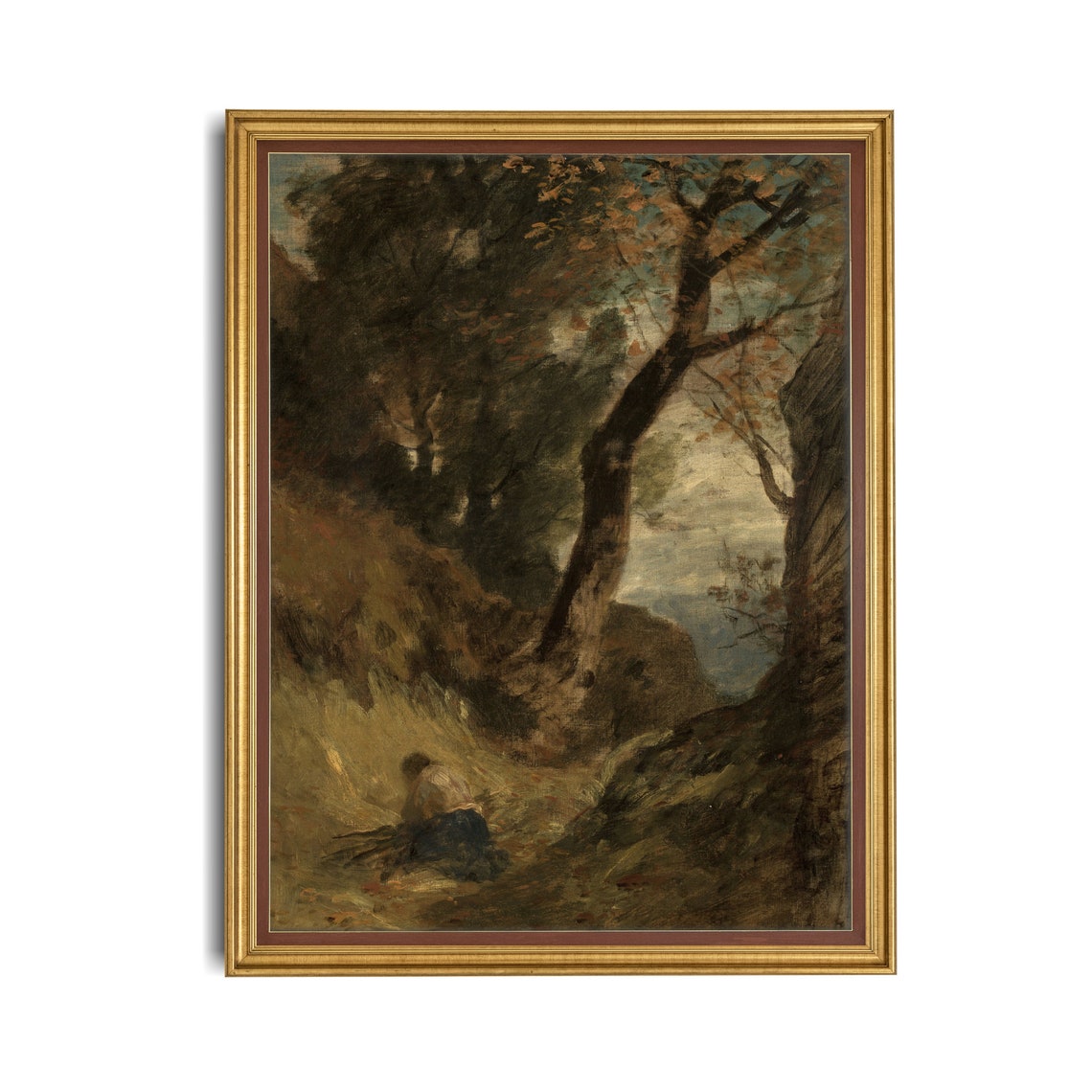 Lone Wood Gatherer in a Dark Shadowy Deep Forest Ravine Poster - Image 4
