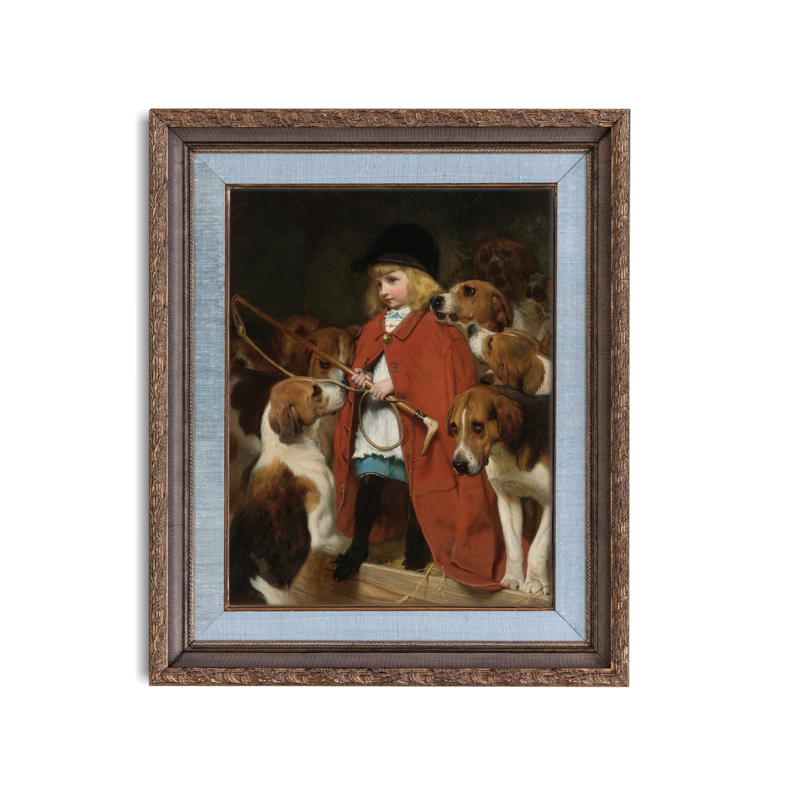 Boy in Red Hunting Coat with Pack of Foxhounds Classic Painting Poster - Image 5