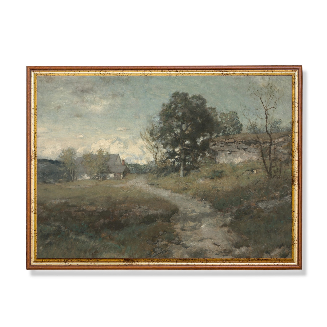 Winding Country Road to a Stone Cottage Vintage Landscape Poster