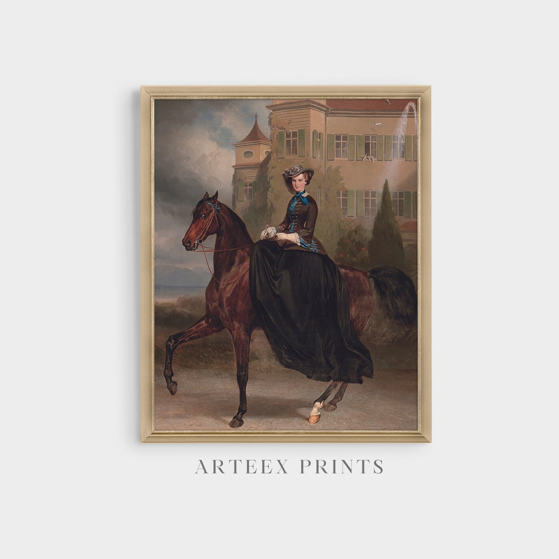 Victorian Lady Sidesaddle on Chestnut Horse Equestrian Portrait Print - Image 5