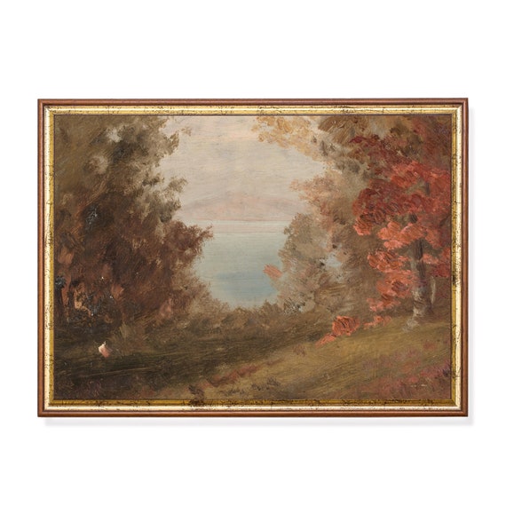 Printed And Shipped Fall Landscape Painting Vintage Autumn Lake Print Moody Rustic Art Lake House Decor Fine Art Physical Print