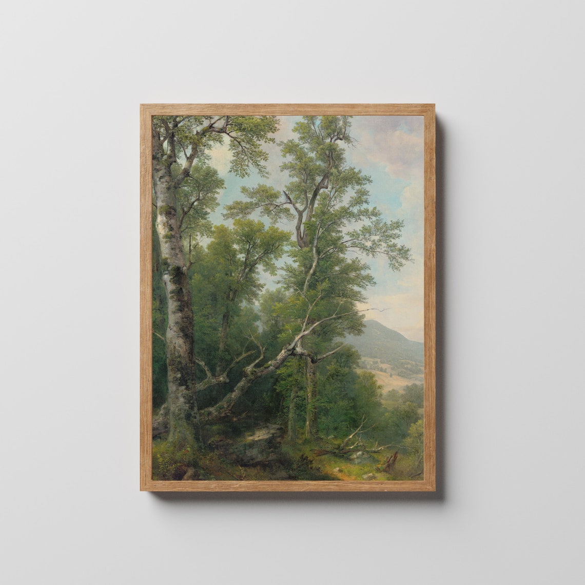 Towering Birch Forest with Mountain Valley View Painting Poster - Image 3