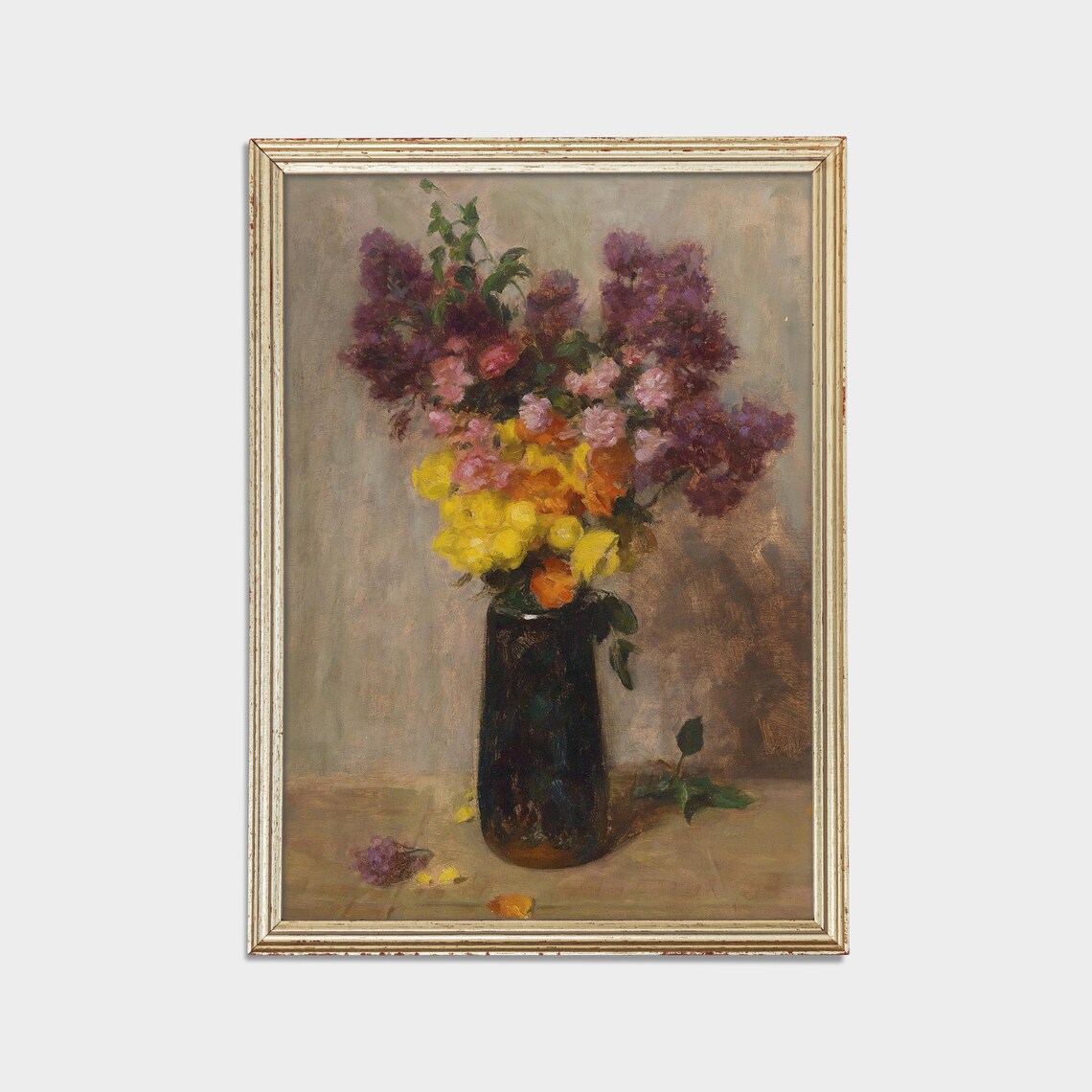 Lilac and Peony Bouquet in a Dark Vase Floral Still Life Poster - Image 3
