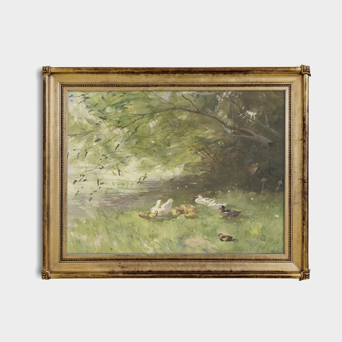 Vintage Spring Landscape Ducks in River Art Print - Image 4