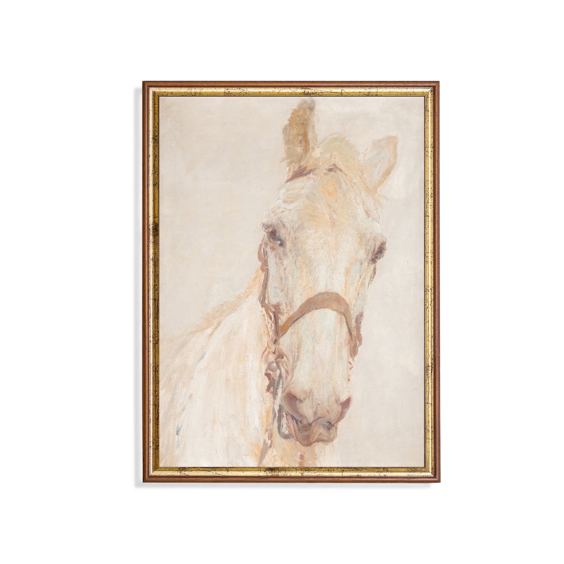 White Horse Head Portrait in Soft Neutral Tones Equestrian Poster
