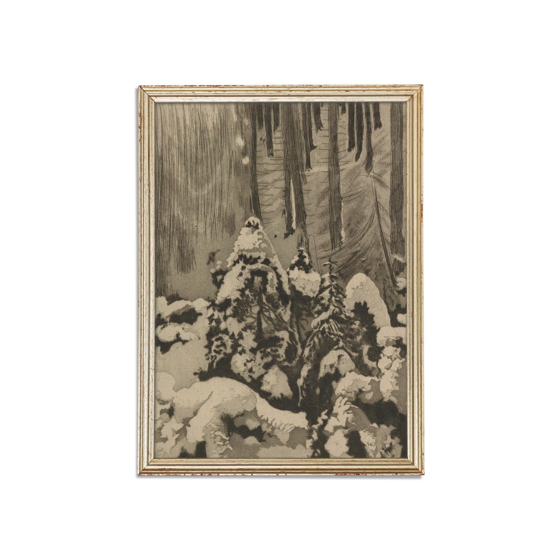 Dramatic Monochrome Snowy Pine Forest Sketch Winter Wall Art - Image 3