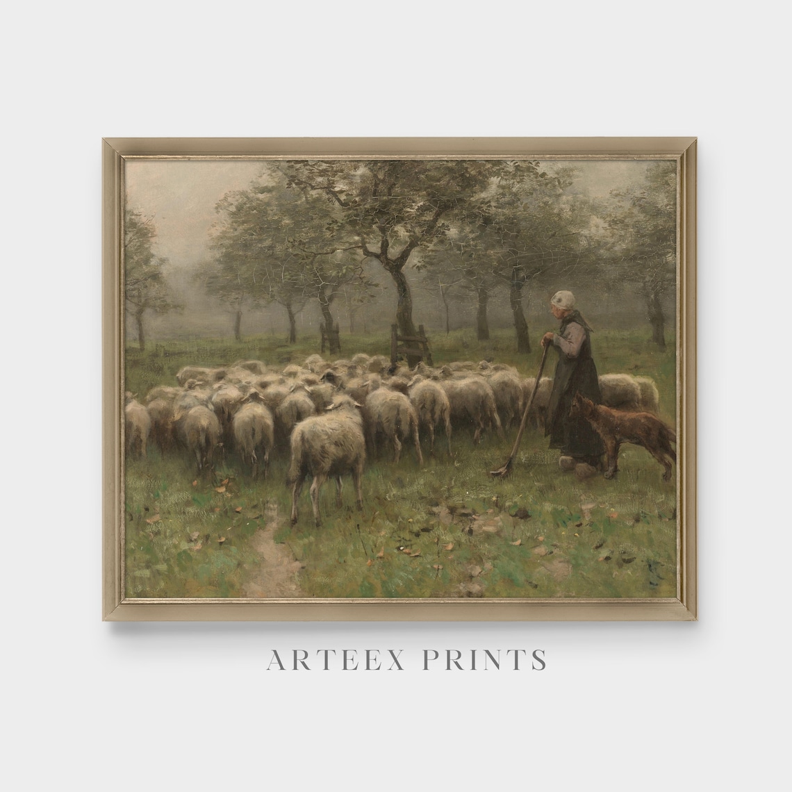 Vintage Country Landscape With Shepherdess, Art Print - Image 3