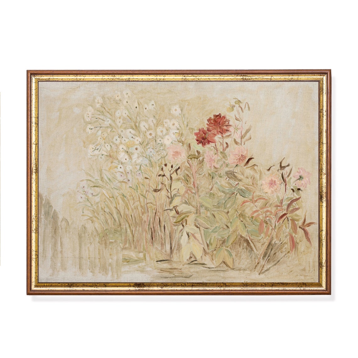 Pale Wildflowers on Aged Canvas Minimal Antique Floral Poster