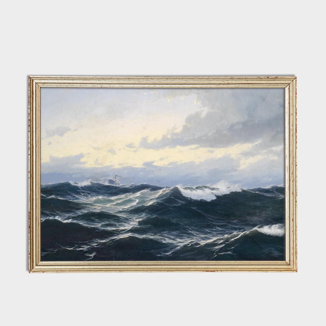 Moonlit Ocean Waves with a Distant Steamer on the Horizon Poster - Image 2