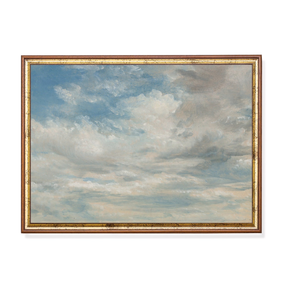 Antique Bright Billowing Clouds Against Blue Sky Study Poster