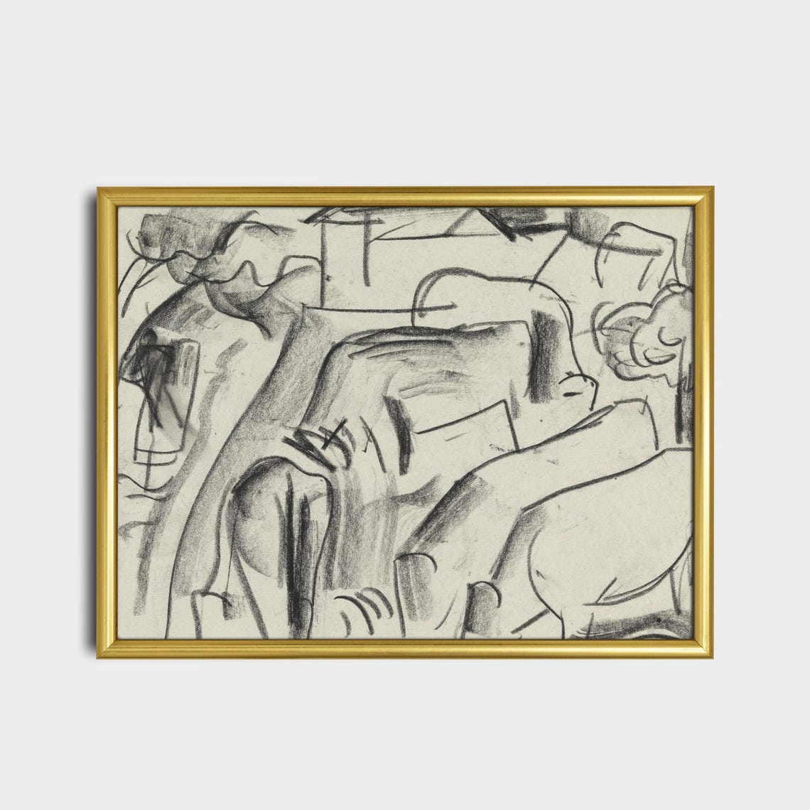 Charcoal Cubist Cows Abstract Animal Sketch Drawing Art Poster - Image 2