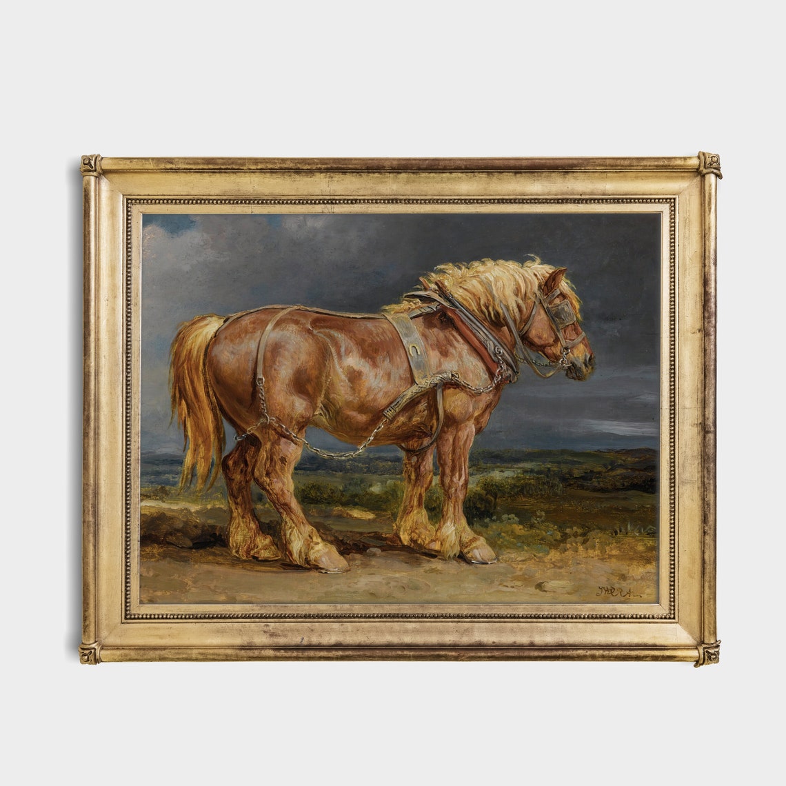 Chestnut Draft Horse in Harness Standing on a Hillside Animal Poster - Image 2