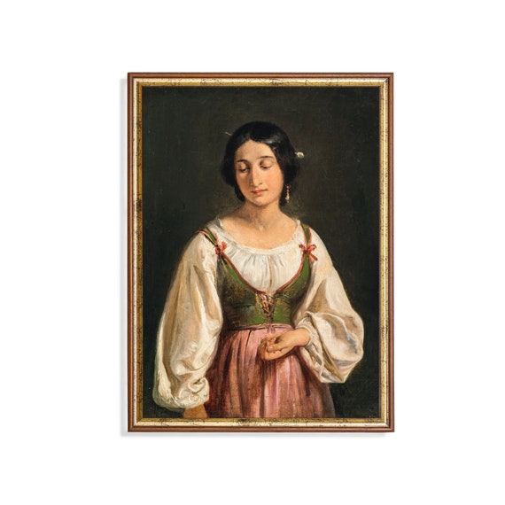 Italian Woman Vintage Portrait Art Print, Retro Style