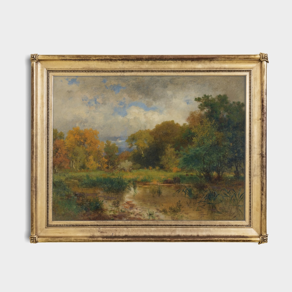 Autumn Woodland Pond With Ducks Moody Vintage Landscape Poster - Image 2