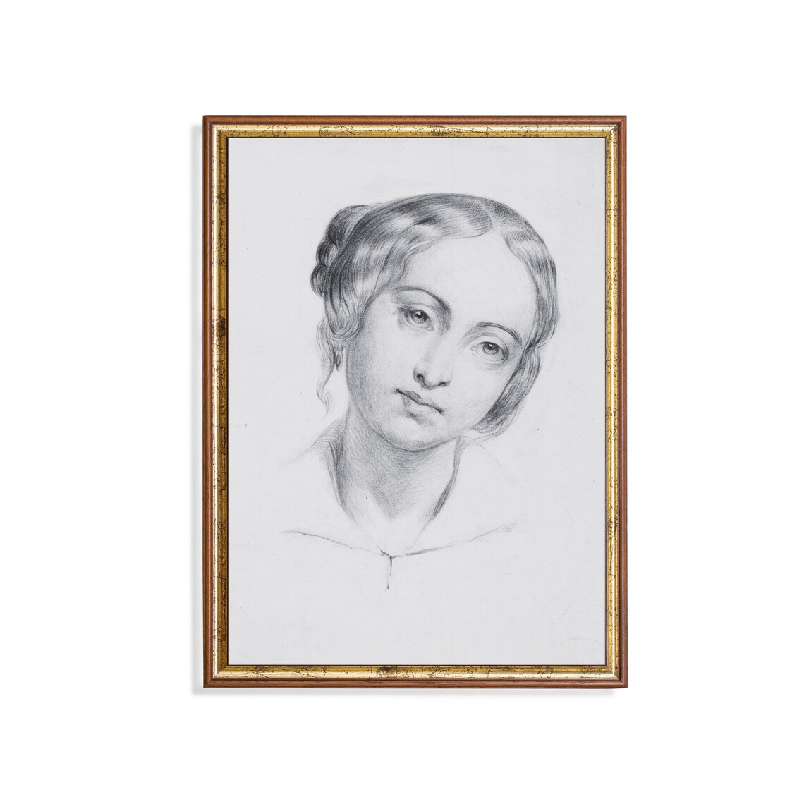 Vintage Charcoal Portrait Sketch of a Young Woman Neutral Poster
