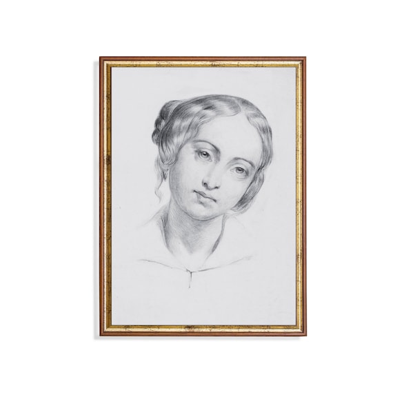 Vintage Charcoal Portrait Sketch of a Young Woman Neutral Poster