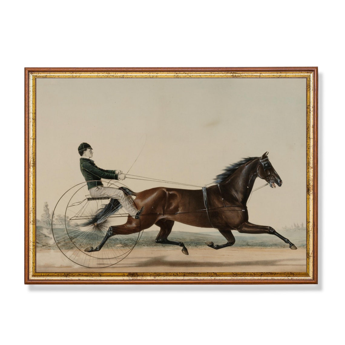 Trotting Racehorse Pulling a Sulky Antique Harness Racing Poster