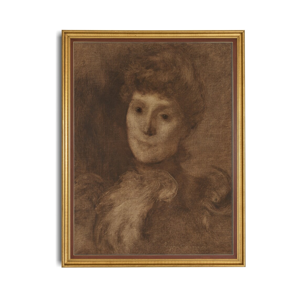 Sepia Charcoal Portrait of a Woman in Soft Brown Tones Poster - Image 2