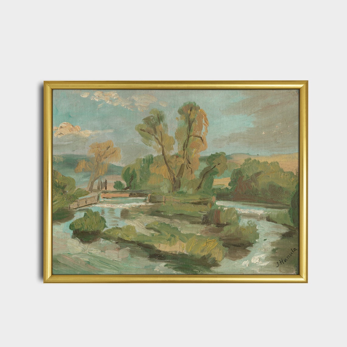 Tranquil River Stream Trees Vintage Landscape Painting Poster - Image 5