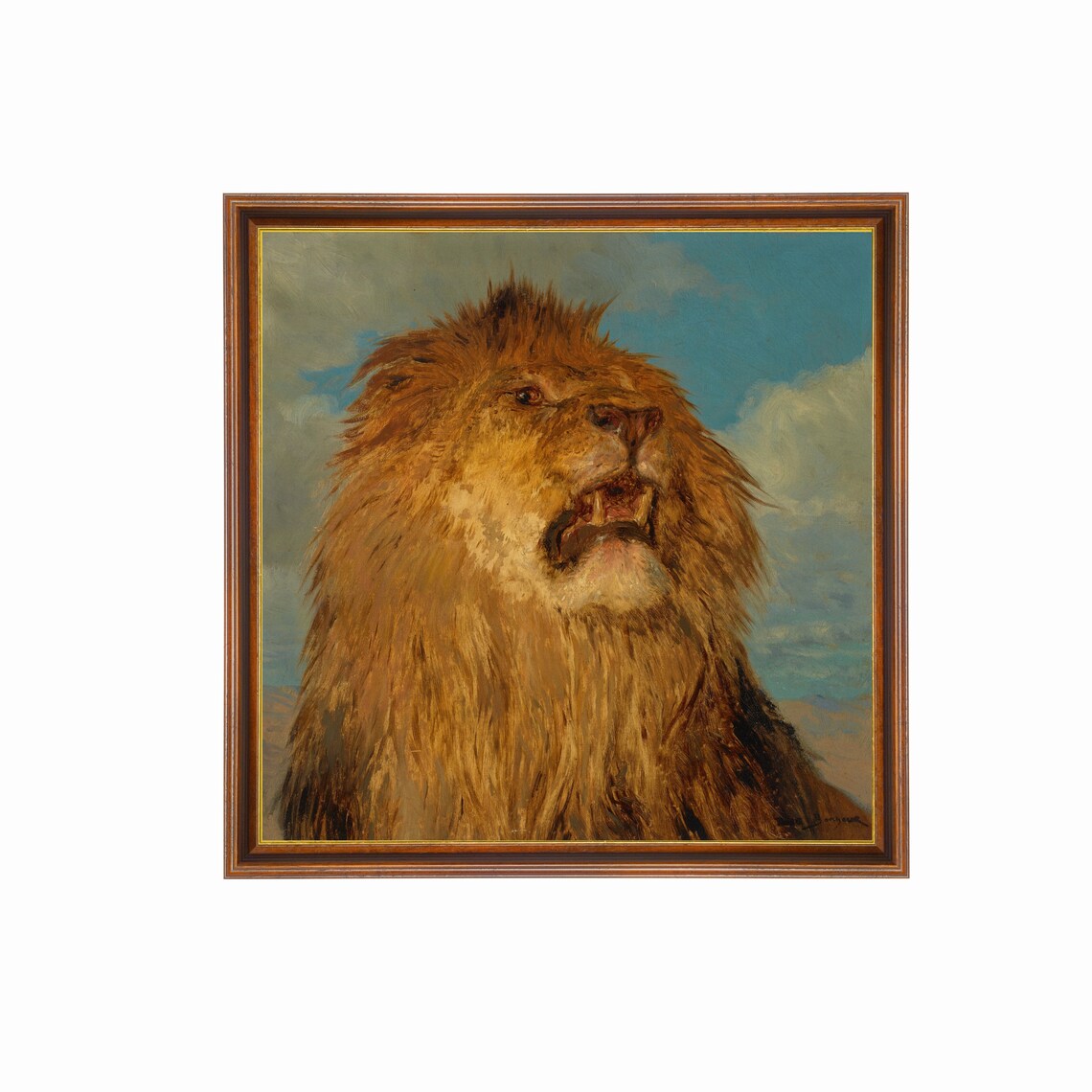 Roaring Lion Portrait Vintage Wildlife Oil Painting Square Art Poster - Image 3