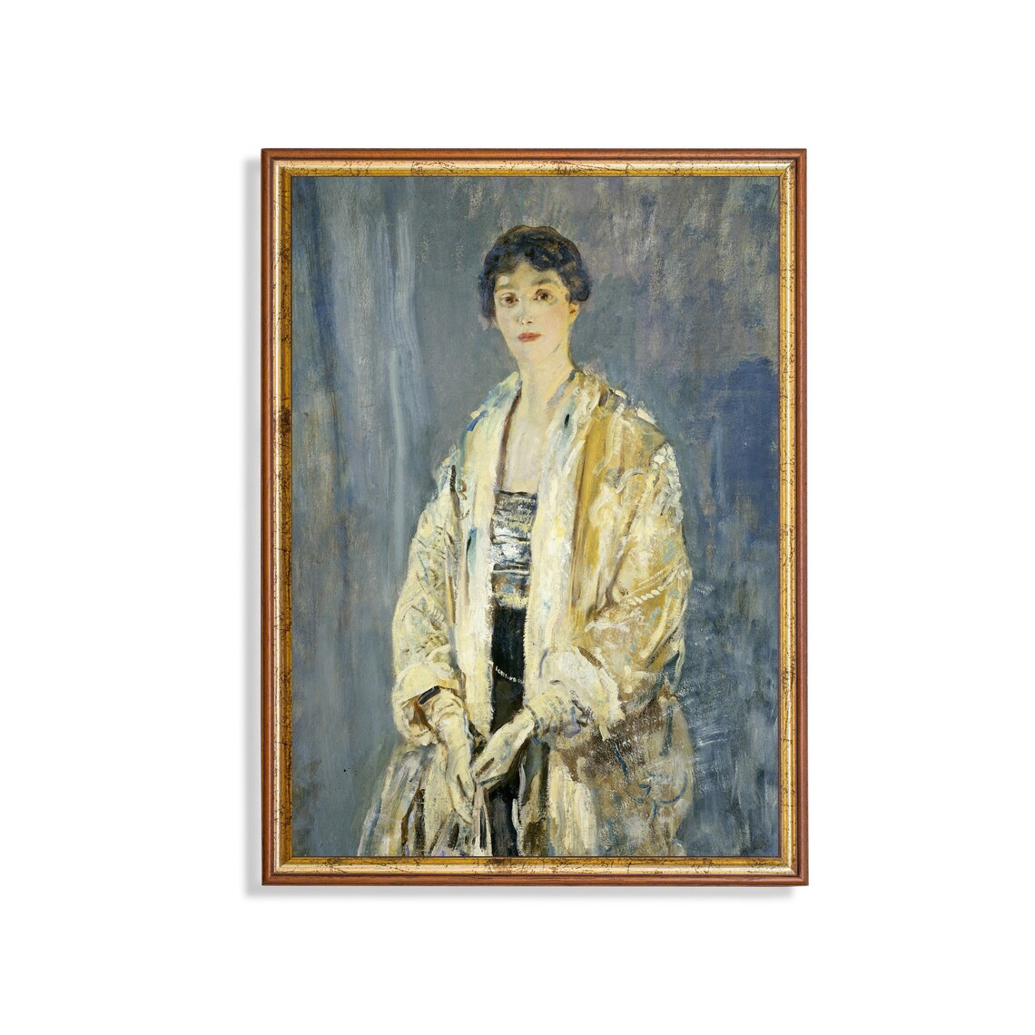Woman in an Ivory Robe Impressionist Vintage Portrait Painting Poster