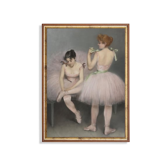 Two Ballerinas in Pink Tutus Antique Ballet Dancers Painting Poster