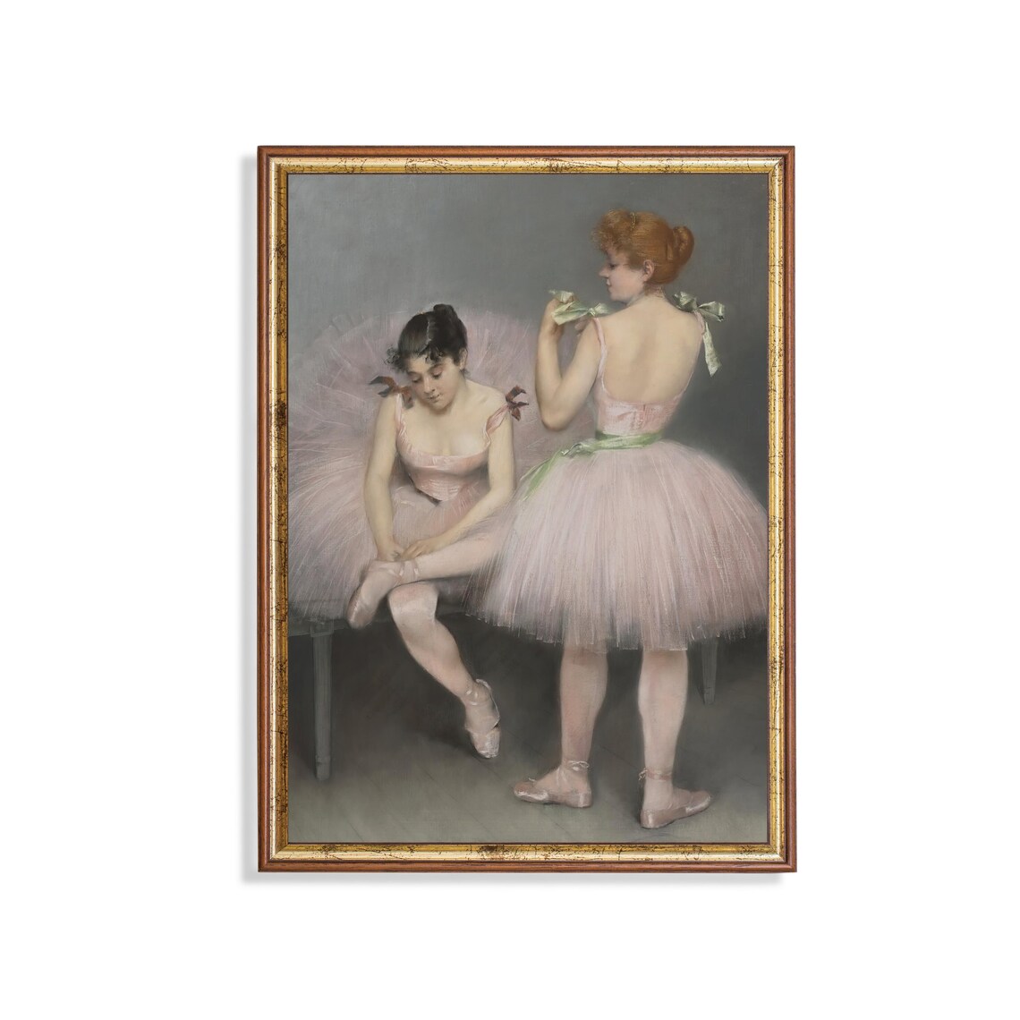 Two Ballerinas in Pink Tutus Antique Ballet Dancers Painting Poster