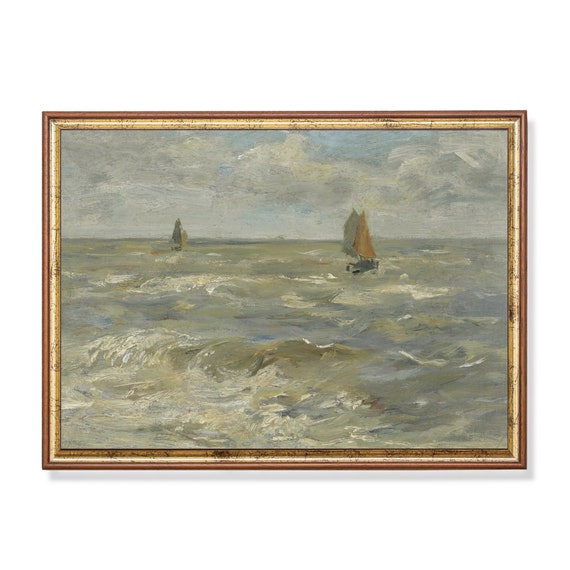 Printed And Shipped Vintage Sailing Ship Painting Antique Seascape Print Moody Rustic Ocean Beach Nautical Decor Physical Prints