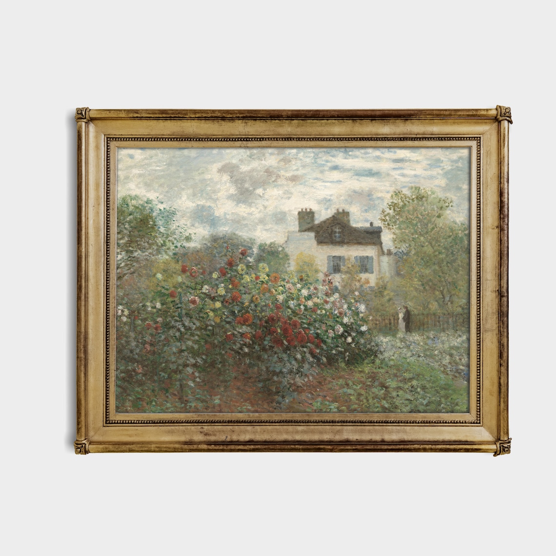 Bright Dahlia Garden in Front of a Country House Painting Poster - Image 4