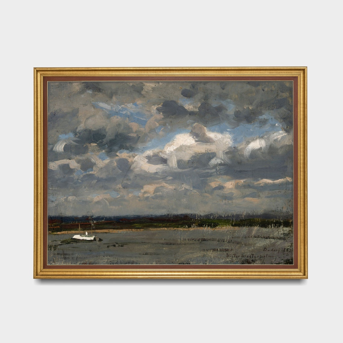 Dramatic Stormy Sky Over Water Painting Moody Clouds Wall Art - Image 4