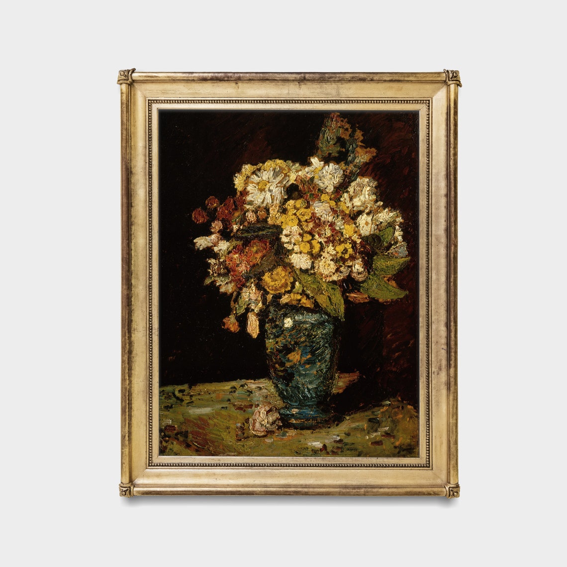 Vintage Still Life With Flowers Antique Floral Painting Fall Home Decor Rustic Moody Fine Art Wall Art - Image 4