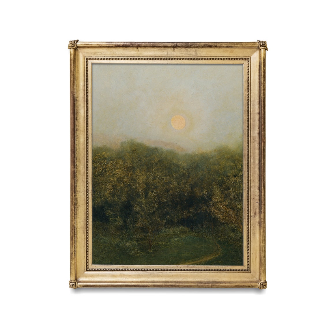 Vintage Moonrise Painting Antique Landscape Art Country Farmhouse Decor Moody Rustic Print Oil Painting Fine Art - Image 2