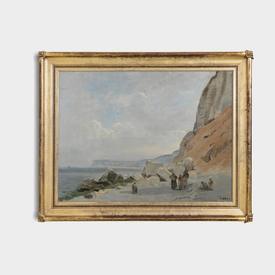 White Chalk Cliffs of the Coast with Beach Figures Seascape Poster - Image 4