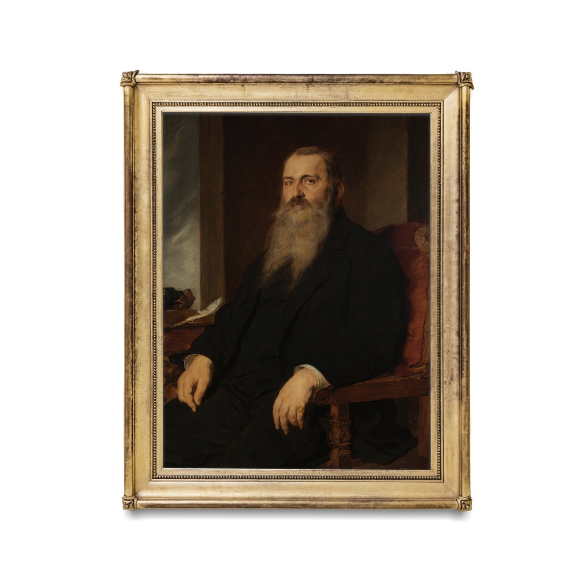 Seated Bearded Gentleman in Dark Suit Formal Vintage Portrait Poster - Image 2