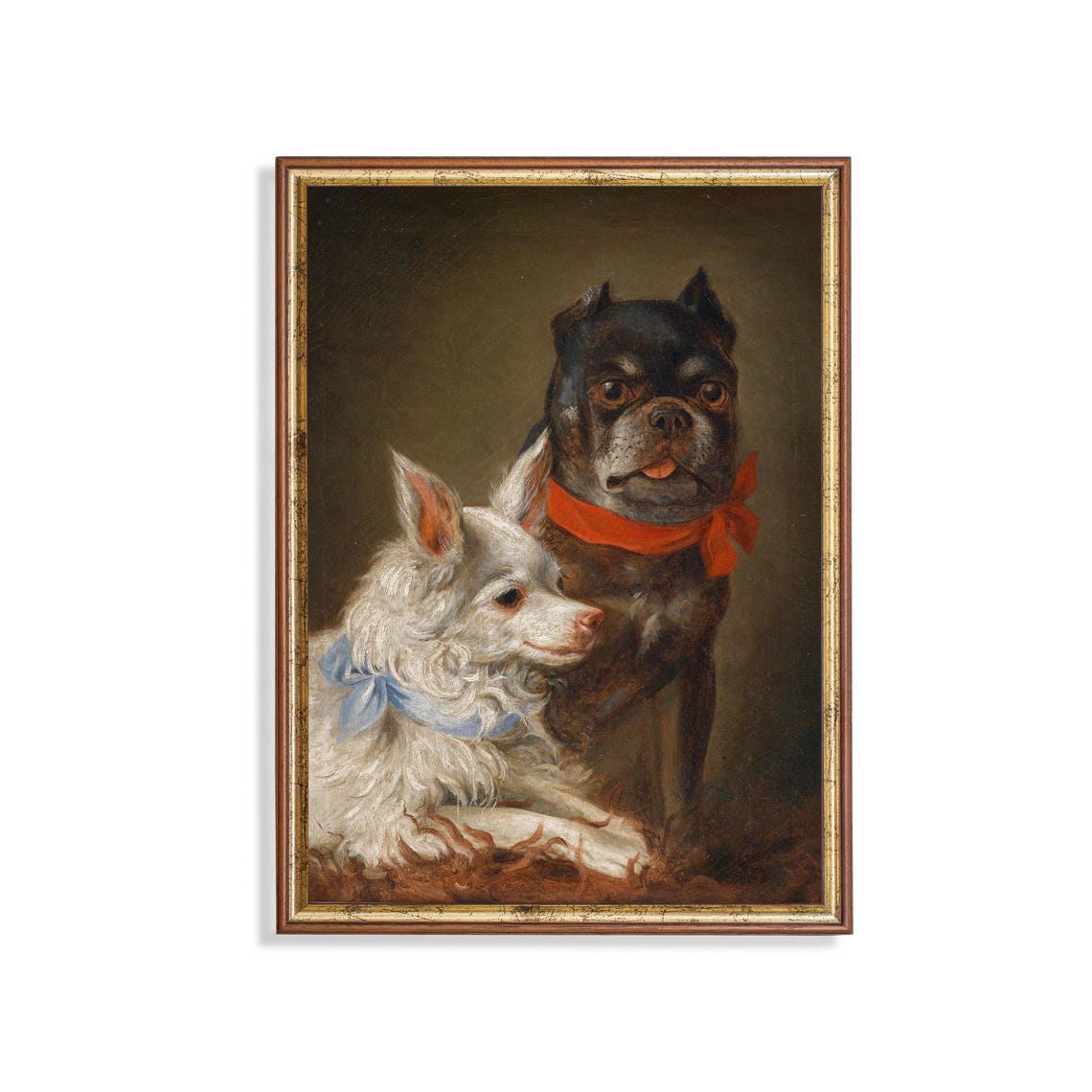 Two Small Dogs with Ribbons Sweet Vintage Pet Portrait Art Poster