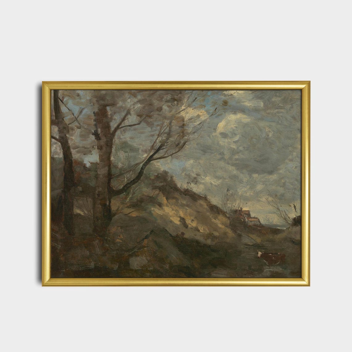 Windswept Dunes and Trees Under a Moody Coastal Sky Landscape Poster - Image 2